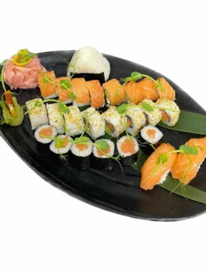 Elegant Sushi Set 3 with vibrant salmon rolls perfect for gourmet sushi catering and luxury dining