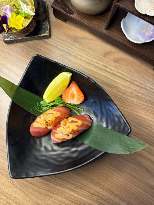 Elegant Tuna Nigiri with a touch of spice, a classic sushi snack redefined in Edinburgh