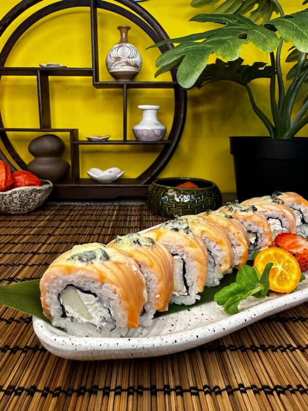 Fusion cuisine in Edinburgh with the Pear Dorblu Roll, a daring sushi creation with sweet pear and creamy Dorblu cheese