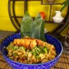 Hearty serving of Japanese Fried Rice with Salmon, a fusion of traditional Asian flavors