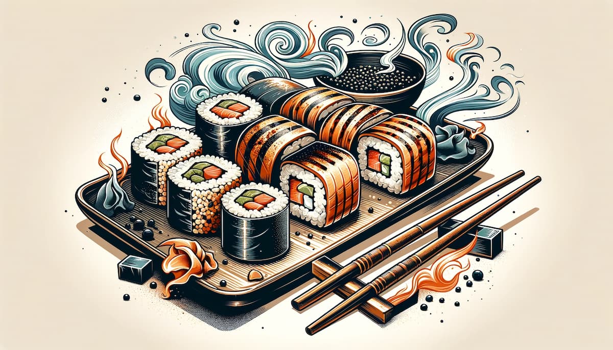 Hot grilled sushi rolls banner