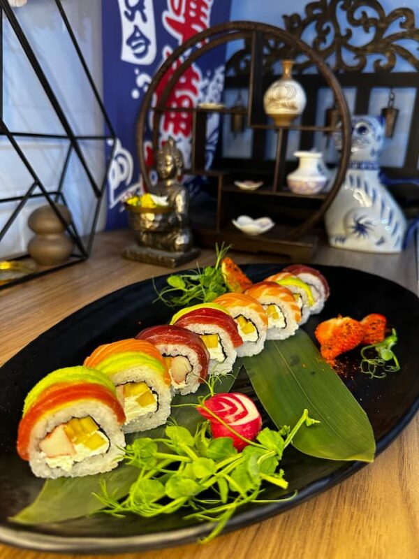 Rainbow Roll with Avocado, Mango, Salmon, Tuna