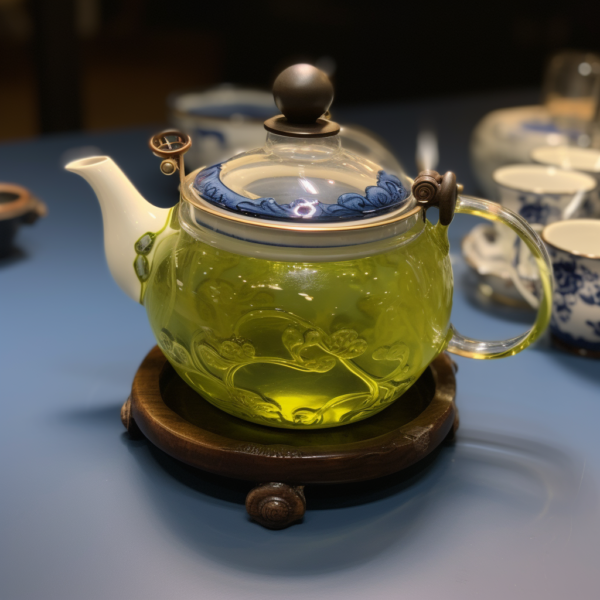 500ml traditional kettle filled with freshly brewed green tea, capturing the essence of a serene tea ceremony