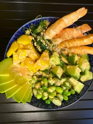 Edinburgh's gourmet Shrimp Poke bowl with vibrant ingredients