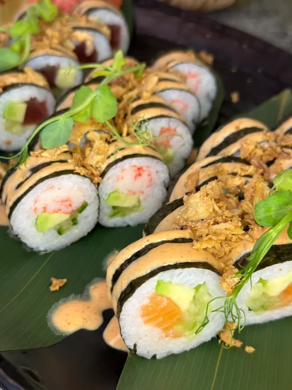 Futomaki Sushi Platter featuring a luxurious array of crab, salmon, and tuna rolls, served fresh in Edinburgh