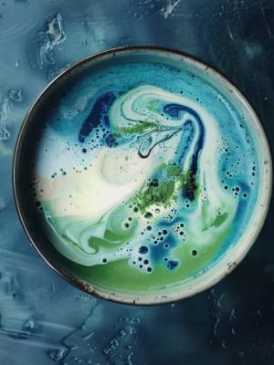 Matcha Spirulina in a clear glass, displaying the unique blue-green vibrancy of spirulina blended with traditional matcha