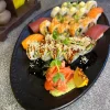 Overhead view of diverse sushi selections on California Sushi Platter, ready for serving in Edinburgh