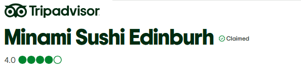 Tripadvisor listing for Minami Sushi Edinburgh, a 4.0-rated spot known for tasty Edinburgh Festival Fringe food and four green circles.